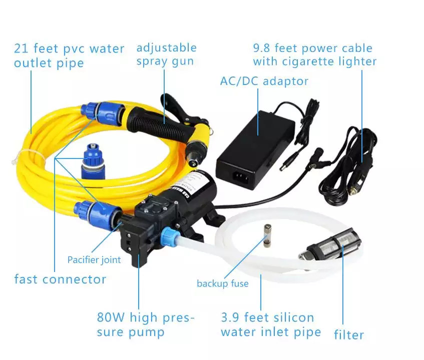12V 100W car wash pump with Spray Gun And Brush-2