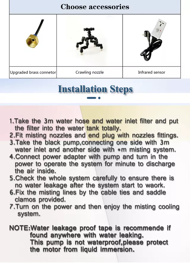 Misting Pump Booster Diaphragm Water Pump Sprayer Kits installation
